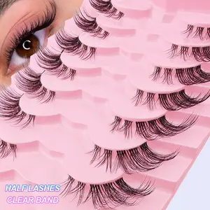 9 Pairs Semi-False Eyelashes, Transparent Strips, Natural Look, Half Lash Design, Perfect for Everyday Wear, Enhance Your Eye Makeup