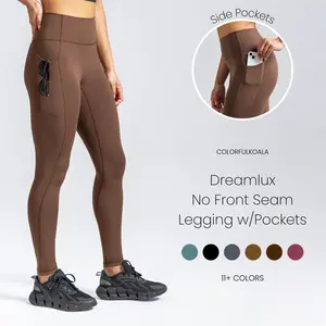 Colorfulkoala Dreamlux No Front Seam Leggings with Pockets for Women 25"/28" Inseam，High-Waisted Soft Yoga Pants in Black - Gym Bottoms Athletic Stretchable Tight Fit Sporty