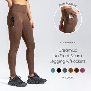 Colorfulkoala Dreamlux No Front Seam Leggings with Pockets for Women 25"/28" Inseam，High-Waisted Soft Yoga Pants in Black - Gym Bottoms Athletic Stretchable Tight Fit Sporty