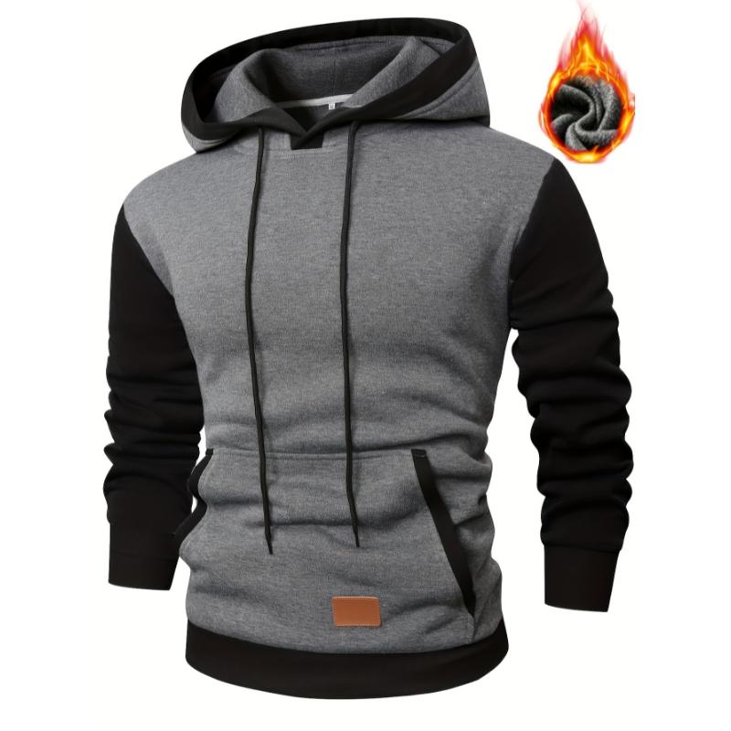 Stylish Patchwork Hooded Sweatshirt - Fashion Hoodies with Contrast Color, Kangaroo Pocket, and Long Sleeve for Casual Daily Outerwear