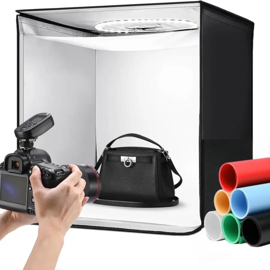 Portable Foldable Photo Studio Light Box 16"x16"x16", High CRI>95 Dimmable LED Lights, Type-C Power Supply Photography Shooting Tent with 6 Color Background Papers, Ideal for Jewelry, Watch, Cosmetic, Toy Small Item Product Shooting