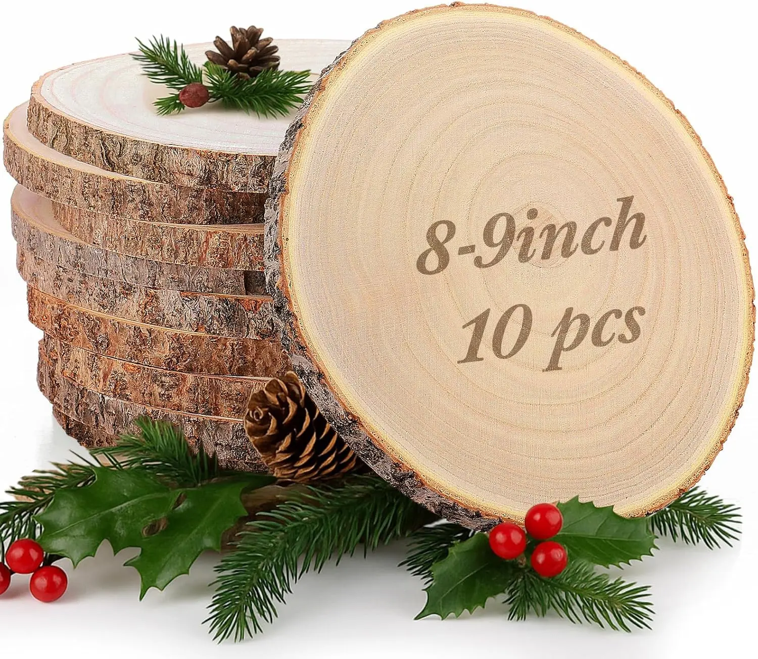 10 Pack Large  Slices for Centerpieces Unfinished Rounds  Slabs for Tables Decor  Wooden Circle for DIY Crafts Rustic Wedding Centerpiece Decor (8-9 Inch)