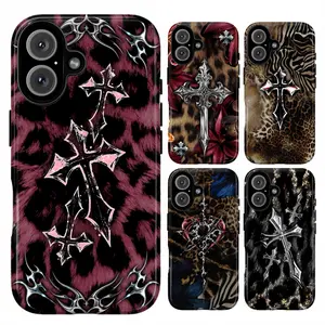 Gothic Cross Collage Phone Case, leopard zebra metallic cross flower heart tribal rusti Americana vibes baddie baby girl no bad vibes aesthetic gift play now, iPhone 17 16 15 14 13 12 Pro Max Plus X, Galaxy S25 S24 S23 S22 S21 Ultra