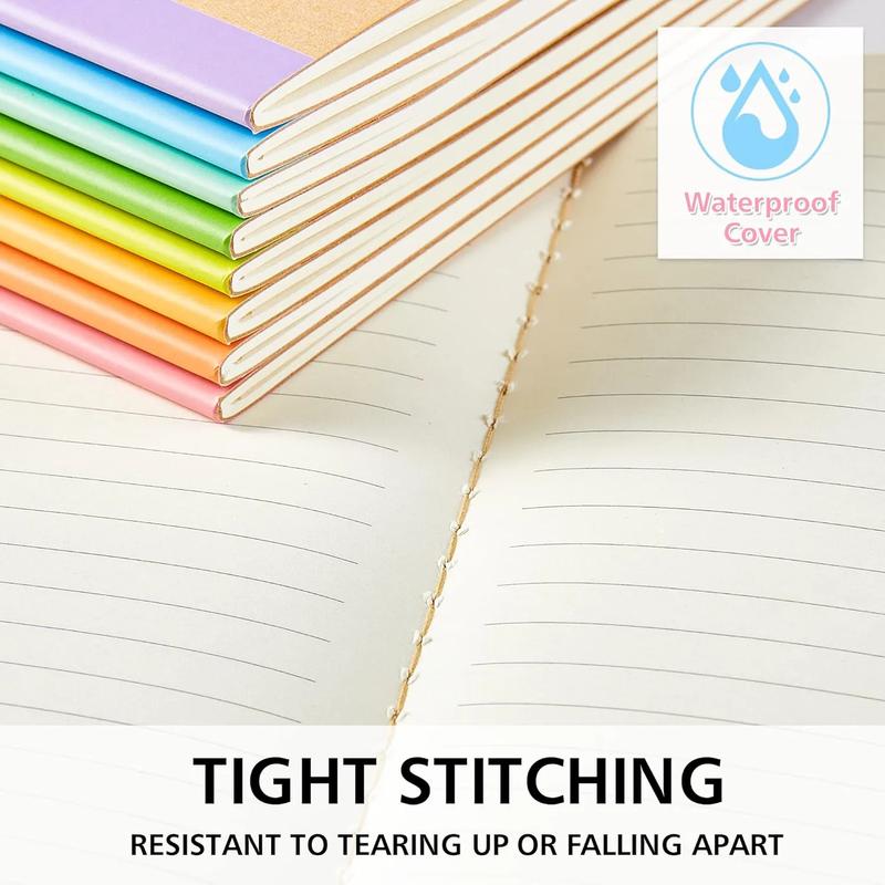 16 Pack Composition Notebook Bulk, Kraft Cover Lined Blank College Ruled Travel Journals with Pastel Color Spine For Women Students Office, 60 Pages, 8.3”x 5.5”, A5, 8 Pastel Colors