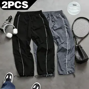 Men's lightweight, breathable, reflective printed wide-leg pants with adjustable leg openings and drawstrings, elastic waist, casual pants suitable for outdoor sports, fitness, campus commuting, street fashion, and versatile long pants