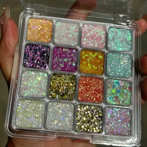 16 Color Shimmer Glitter Palette, Rainbow Sparkle Eye Makeup, Long-Lasting Waterproof, Quick-Dry Self-Stick Neon Glitter, Party Decorations