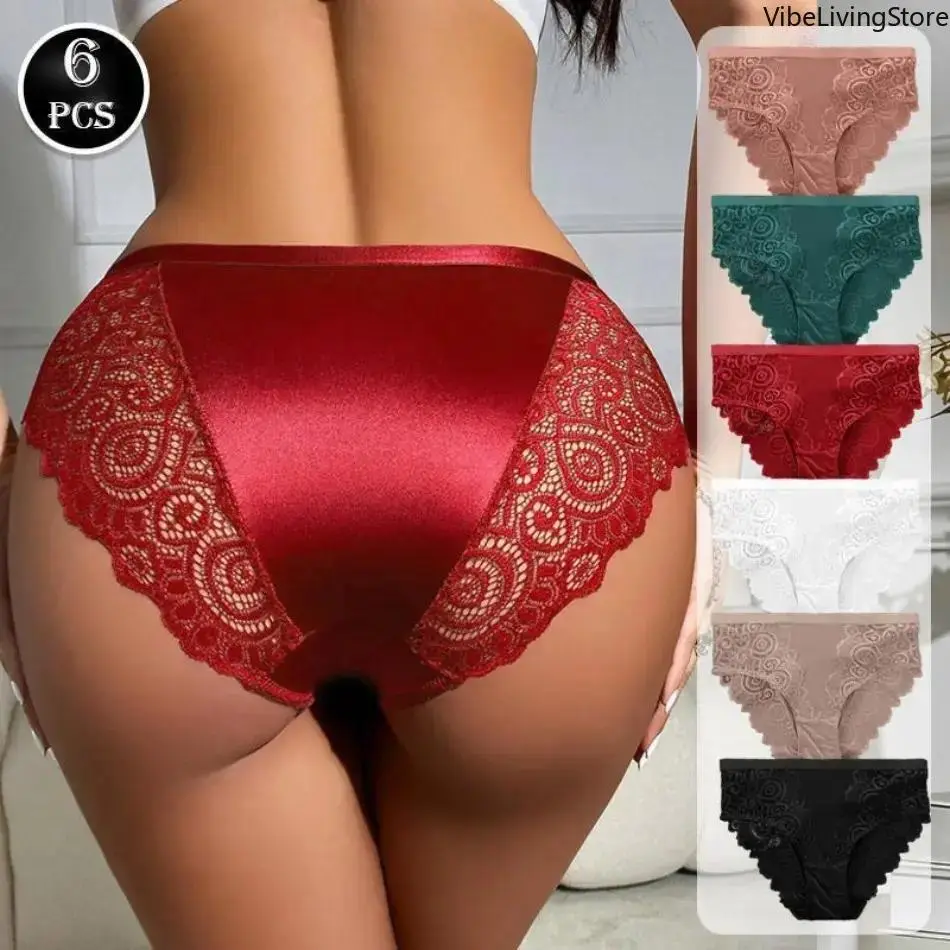 Women's 6-Piece Pack High-Waist Floral Lace Breathable Seamless Underwear, Multicolor Lingerie for Women, Bridal Honeymoon Gift, All-Seasons Daily Wear, Underwear For Women,summerwins