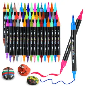 Acrylic Paint Markers, Dual Tip Acrylic Paint Pens with Brush and Fine Tips for Kids, Adults, Wood, Canvas, Stone, Rock Painting, Glass, Ceramic Surfaces, DIY Crafts Making