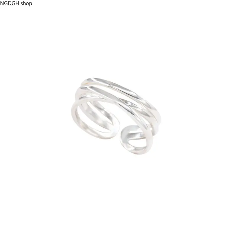 Minimalist Silver Triple Band Ring for Women, Adjustable Twisted Interlocking Open Design with a Polished Finish