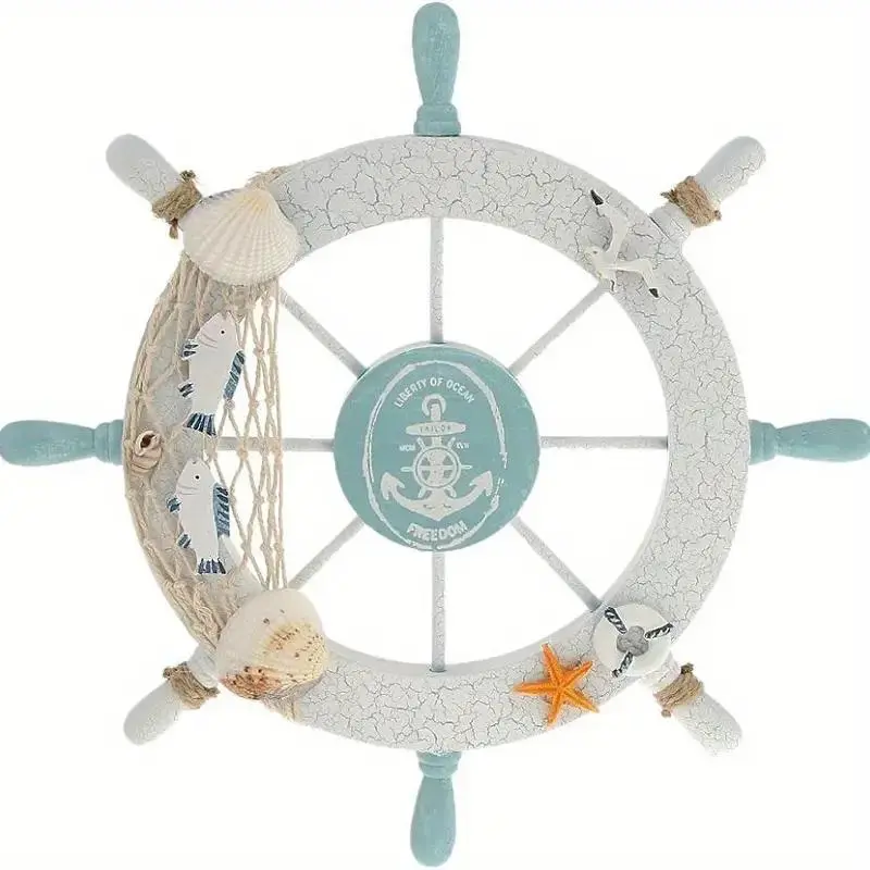 Nautical Wooden Ship Steering Wheel Wall Decor, Ocean Inspired Design, Wall Hanging Decor, Wall Hanging Ornament for Home, Wedding, Birthday, Party Decoration, Hangable