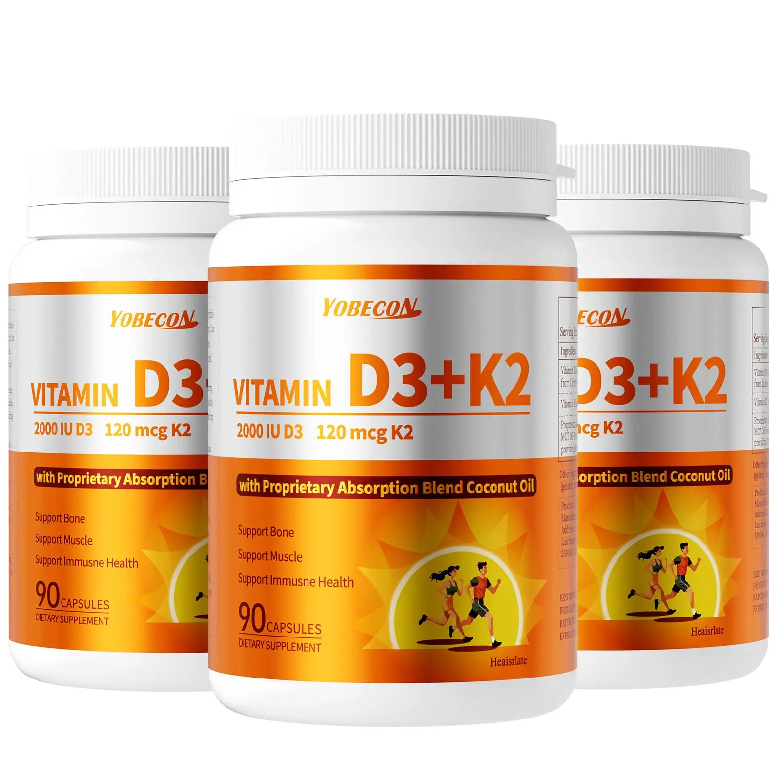 Vitamin D3K2 Supplement, 90-day supply, 2000 IU D3, 120mcg K2 (including MK7), supports bone and dental health, dual nutritional support, daily care, easy to swallow - 90 capsules
