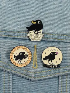3-Piece Cartoon Crow Brooch Set with Glittering Diamond Design, Quirky Statements Fashion Accessories, Casual Enamel Pins for All Seasons