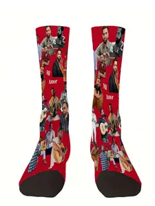 Kendji Girac style socks, medium tube height, shock absorption, non-slip, thickened, suitable for outdoor activities, basketball, football, cycling, mountaineering, printed socks, couple socks, exquisite patterns, holiday gifts