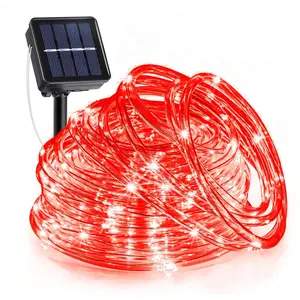 Outdoor Solar Rope Lights, 33FT 135 LED Waterproof Solar Powered Fairy String Lights with 8 Lighting Modes for Patio Garden Pool Trampoline Party Holiday Decor, Red