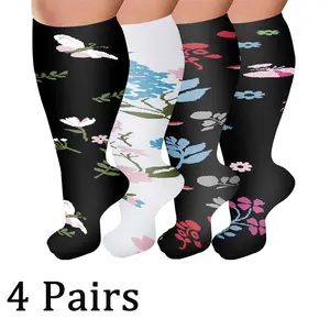 4 Pairs Compression Socks for Women & Men Circulation-Support Knee High Socks 20-30 mmhg Copper Compression Socks Quick-drying Anti-slip Sweat-absorbing Copper Compression Socks for Running Medical Nurse Travel