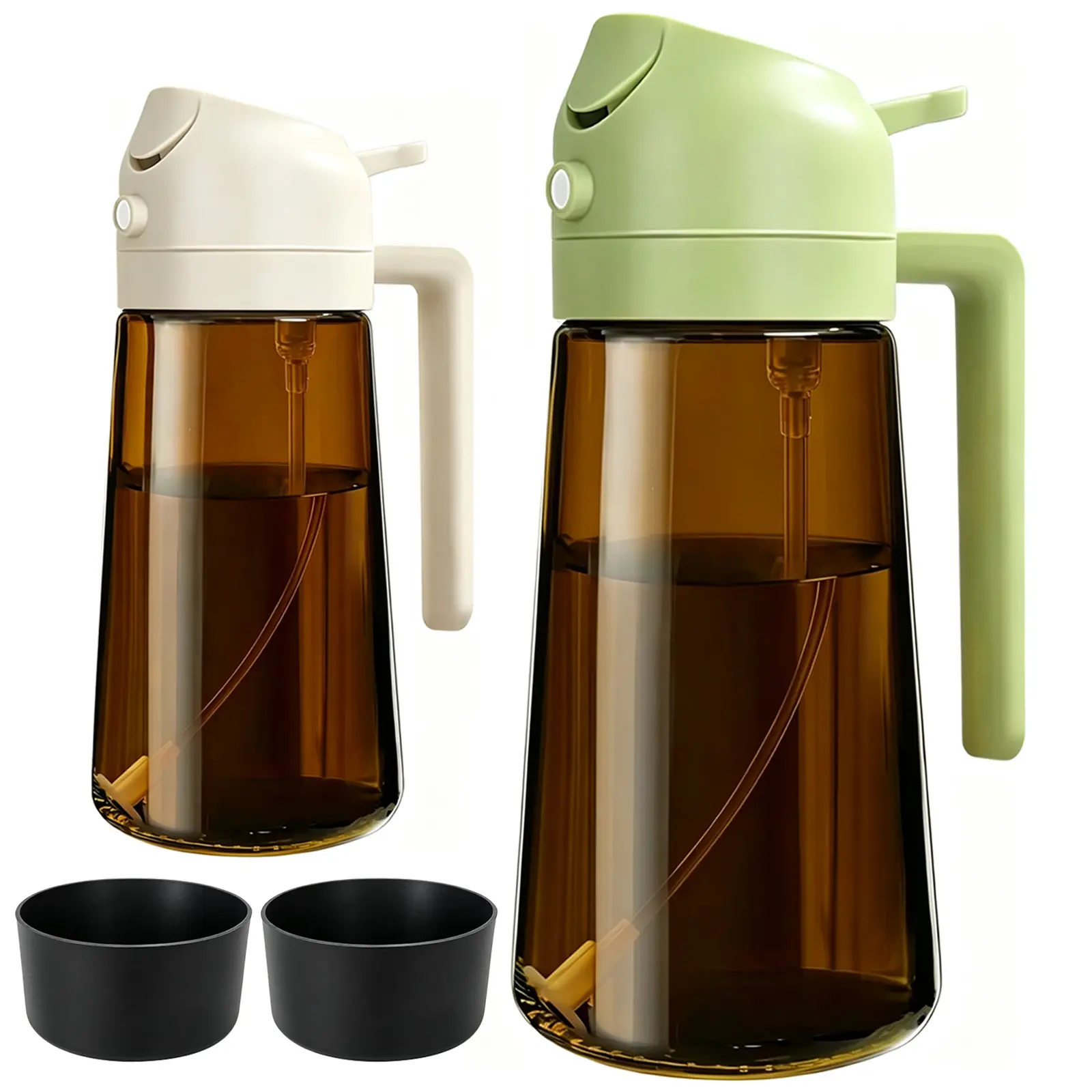 2 Count 2 in 1 Oil Sprayer for Cooking 16oz/470ml Light-Blocking Dark , Olive Oil Dispenser Bottle for Kitchen, Premium Dark Green Glass Oil Bottle, Food-Grade Oil Mister for Air Fryer, BBQ