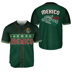 Aztec Tribal Culture Mexico Print Training Jerseys Stripe Baseball Shirt Mexico Flag Cozy Breathable Jersey Unisex Athletic Fit Button Front