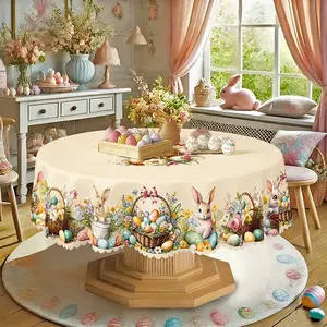 Easter Tablecloth 78.7x55 Inches Rectangular Easter Bunny Pattern, Suitable for Round and Square Tables, Kitchen Dining Room Decor