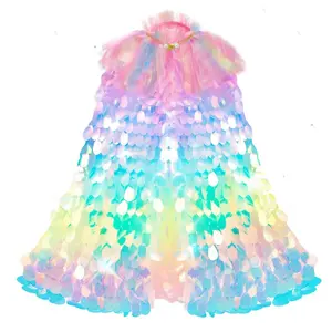 Rainbow Gradient Mermaid Princess Sequin Shiny Cape, Halloween Christmas Festival Birthday Party Cloak, Unisex Costume Accessory