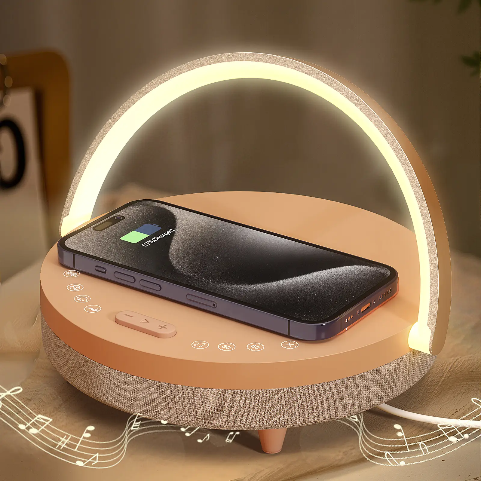 6-in-1 Aesthetic Night Light with Wireless Charger – Bluetooth Speaker + White Noise + Touch Lamp + Phone Holder – Best Gift for Bedroom, Desk & Relax