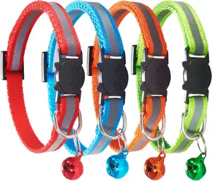 Breakaway Reflective Nylon Cat Collars with Bell (4 Colors)