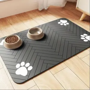 Waterproof Non-Slip Silicone Pet Feeding Mat, Cat Dog Food Pad with Paw Print Design, Leak-Proof Easy Clean Fast Dry Indoor Use Pet Bed