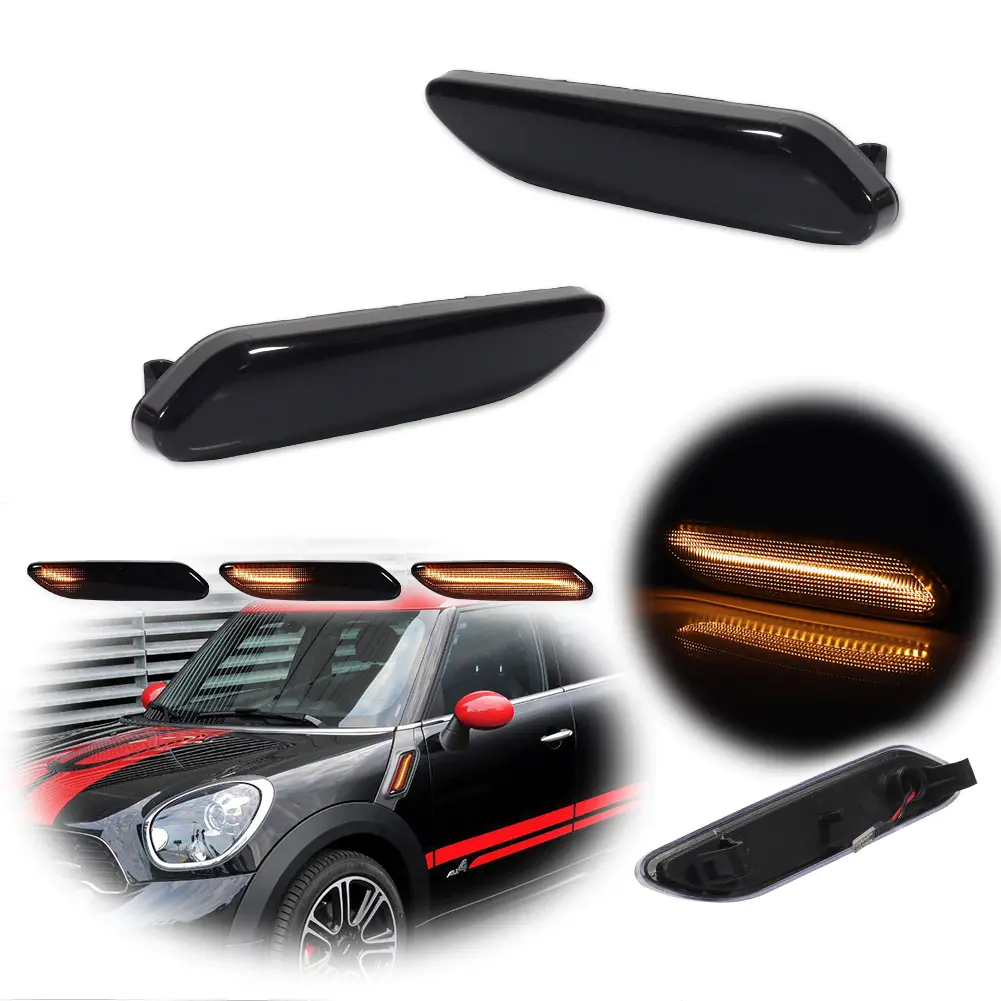 2pcs Sequential Smoke Lens Front LED Side Marker lamps Lights For 2011 2012 2013 2014 2015 2016 Mini Cooper R60 R61,Replace OEM 63-13-9-802-569 63-13-9-802-570