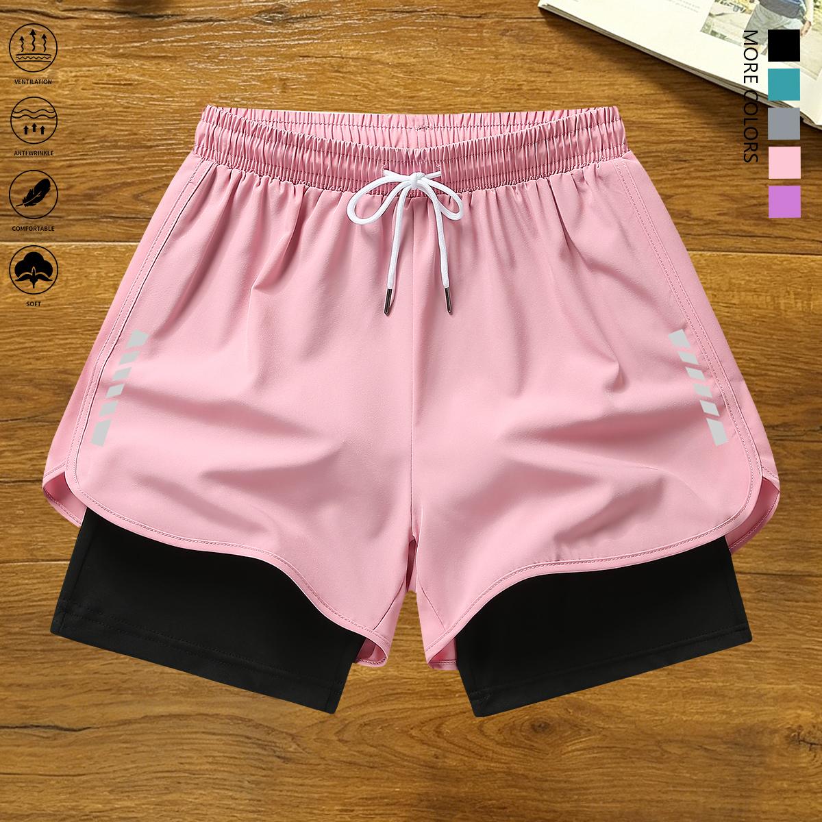Set of 3 women’s casual athletic shorts featuring striped prints, built-in lining, drawstring, and elastic waistband — suitable for workouts, running, and everyday wear; lightweight summer shorts, women’s clothing, summer womenswear, summer apparel,summer