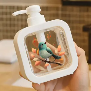 Cute Cartoon Blue Bird Singing with Musical Notes on Brown Branch Autumn Leaves Decorative Moisturizing Hand Soap Pump Bottle, Refillable Soap Dispenser for Kitchen and Bathroom, Elegant Liquid Container for Home Office