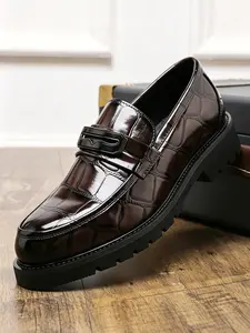 Men's Crocodile Pattern Penny Loafers, Thick Sole Slip-On Formal Shoes, Casual Footwear for Men, Comfortable and Stylish, Walking Shoes
