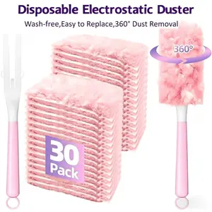 360° Rotating Duster with 30 Refills Duster Replacement Head | Solve Your Dusting Headache! Lightweight, Reusable Handle for Quick Home Cleaning