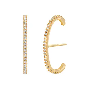 PAVOI 14K Gold Plated 925 Sterling Silver Post Minimalist Suspender Ear Cuff Earrings for Women - Cubic Zirconia Wrap Earlobe Studs