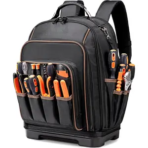 Tool Backpack Heavy Duty, Tool Bag Backpack with Laptop Compartment & Molded Base, 1680D Oxford, Multiple Pockets for Men, Electricians, Construction Workers, HVAC