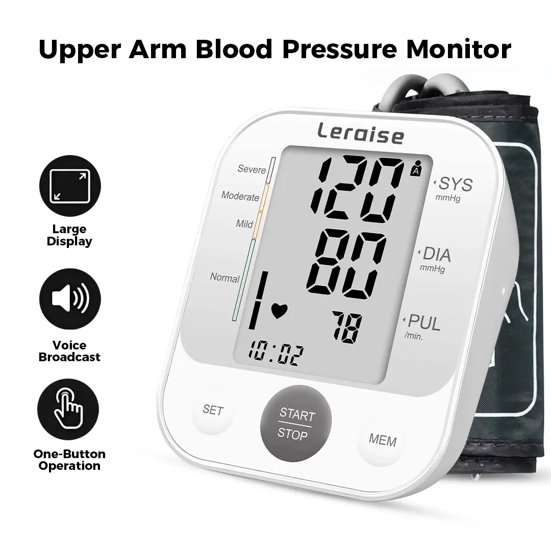 Leraise Healthcare Upper Arm Digital Blood Pressure Monitor - Speaker-Equipped Health Monitor, 2-User Support, 240 Recordings, Large Cuff, Automatic BP Machine, Home BP Machine, Digital Display Screen