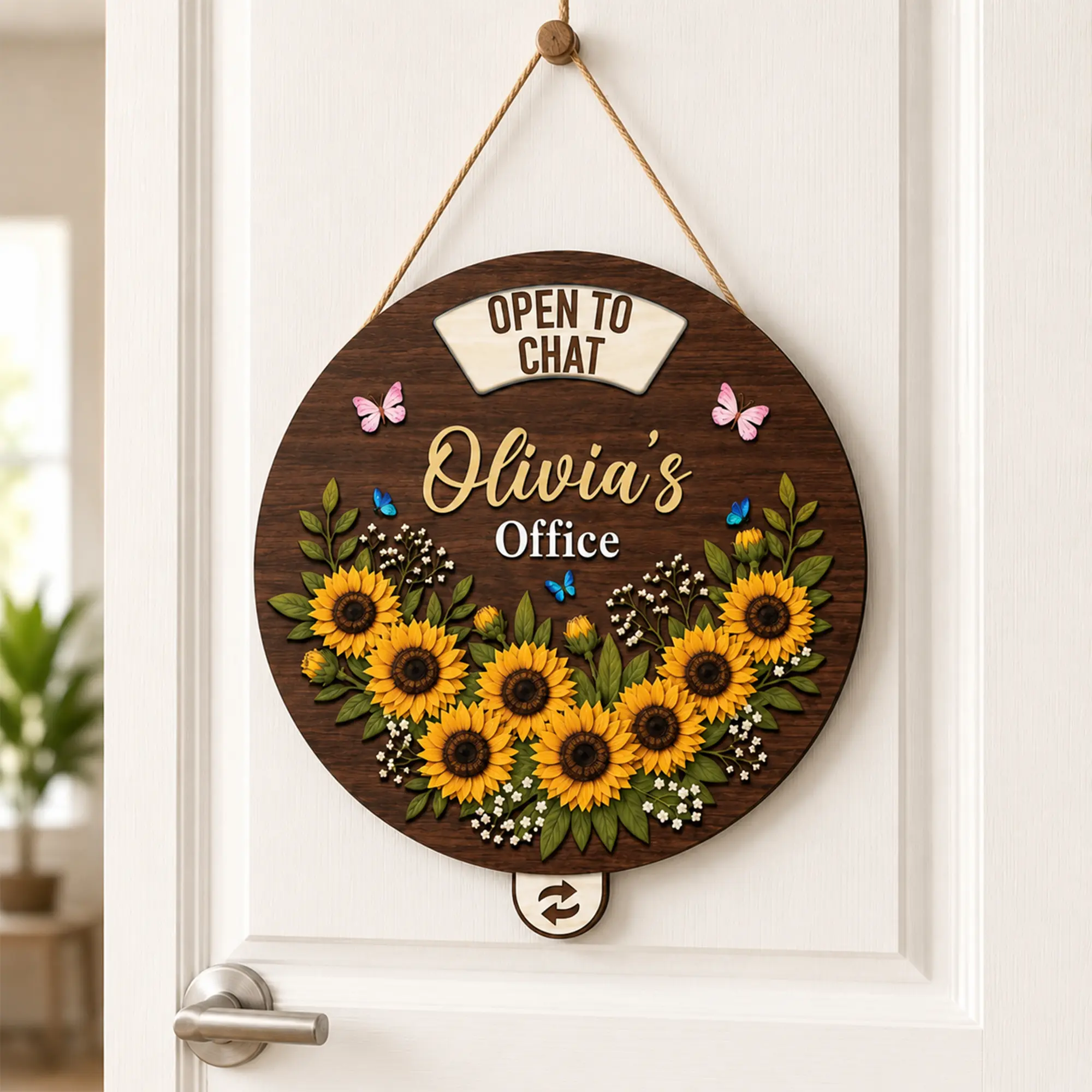 Personalized Office Status Spinner Sign 4 Layer, Custom 3D Wood Door Decor, Rotating Work Status Sign, Professional Gift for Boss or Coworker, Gifts for Teacher, Back to School Gift