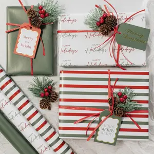 Vintage Christmas Gift Wrapping Paper Rolls, 3-Pack Quality 17in x 120in Rolls for Small-Medium Presents, Festive Home & Party Supply for Enchanting Packaging