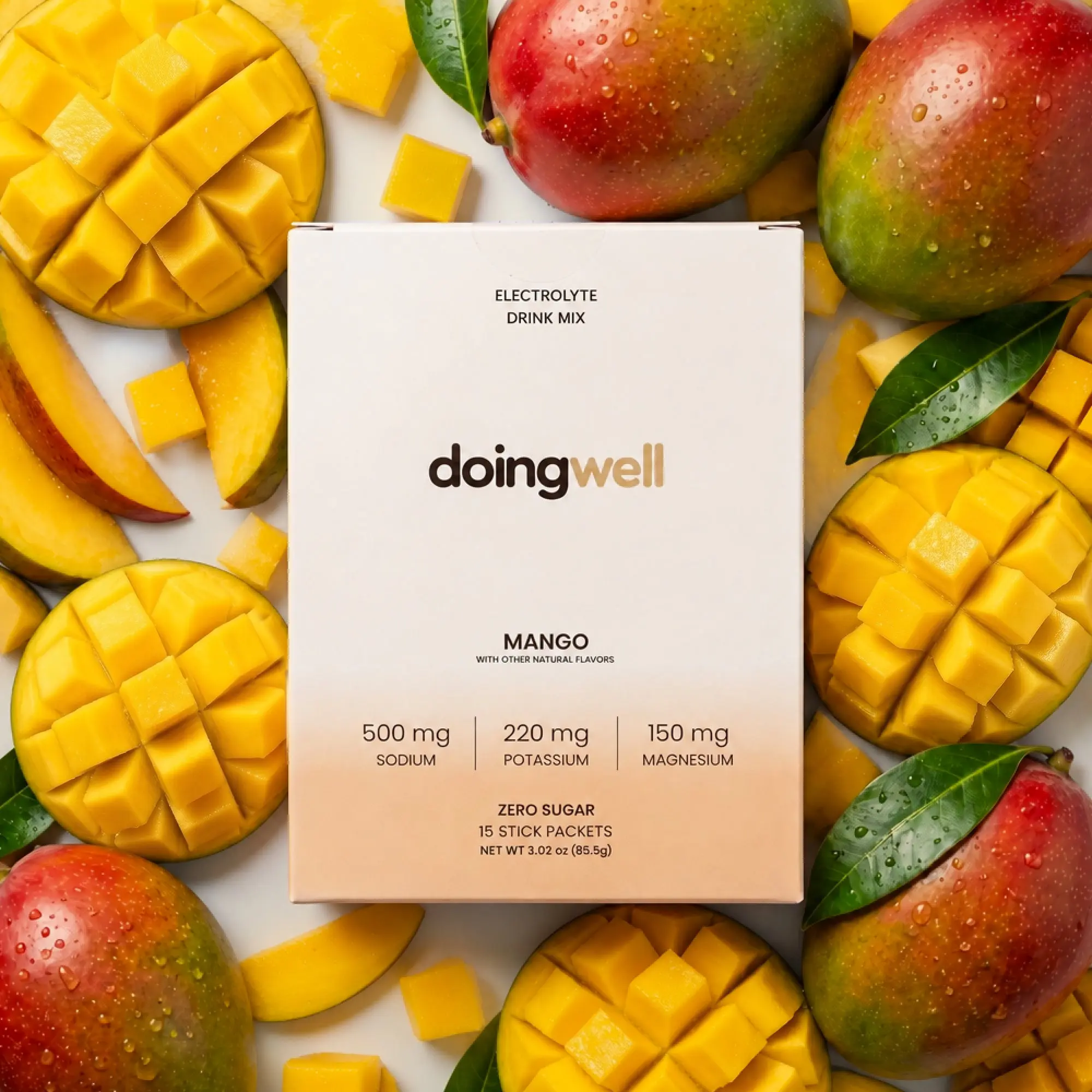 doingwell Daily Hydration Electrolytes Sugar Free | Electrolytes Zero Sugar Powder Packets Sweetened with Organic Natural Fruit | Contains Sodium Potassium Magnesium | Keto Vegan | Magnesium | 15 Hydration Sticks (Organic Mango Flavor)