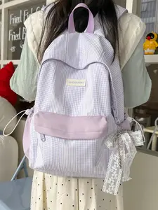 1pc  Grid patterned backpack, lightweight women's backpack, fresh and gentle color matching, zipper closure, fashionable and versatile, suitable for student party, school travel, commuting, super healing women's backpack