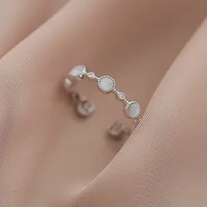 Dainty Adjustable MultiStone Ring, Cats Eye Moonstone Ring with Gold Plated S925 Sterling Silver Band