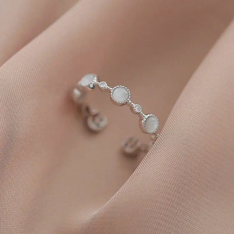 Dainty Adjustable MultiStone Ring, Cats Eye Moonstone Ring with Gold Plated S925 Sterling Silver Band