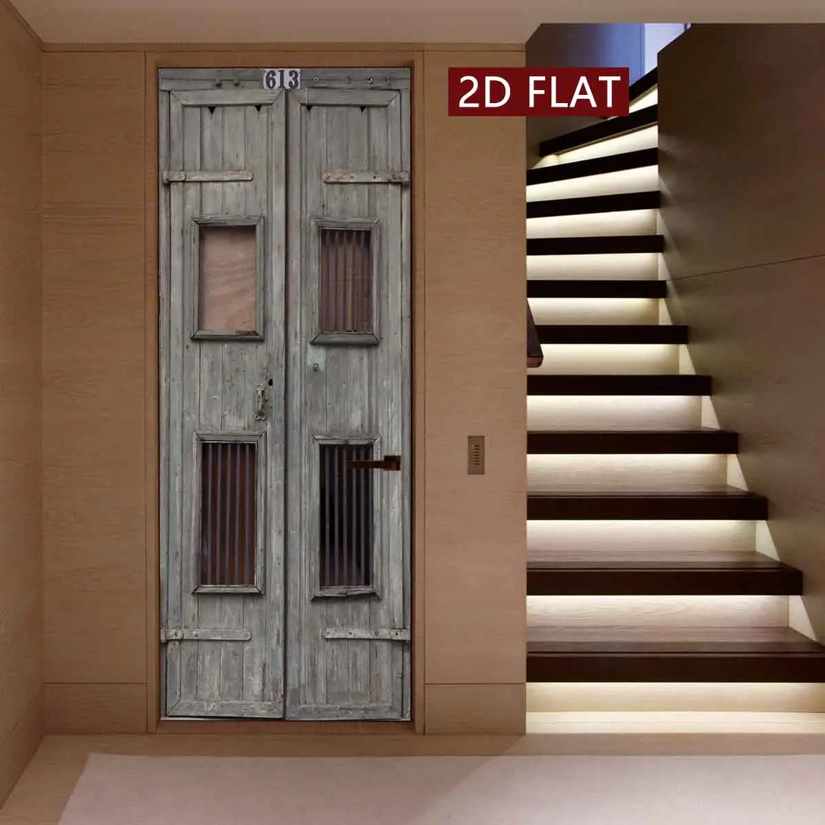 Vintage Door Pattern Wall Sticker, 2 Counts Easy Apply Peel & Stick Door Sticker, Waterproof & Scratch Resistant Decoration Painting for Home, Kitchen, Bathroom, Bedroom, Elevator, Ornaments
