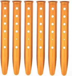 [Deals For You] Aluminum Tent Stakes for Camping in Snow and Sand Tent Boating Hiking Backpacking Picnic Shelter Shade Canopy Outdoor Activity Pack of 6 (Orange, 6Pcs)