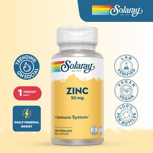 Solaray Zinc 50 mg VegCaps for Adults – High-Potency Zinc Supplement with Pumpkin Seed for Immune, Skin & Cellular Support