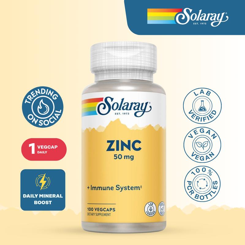 Solaray Zinc 50 mg VegCaps for Adults – High-Potency Zinc Supplement with Pumpkin Seed for Immune, Skin & Cellular Support