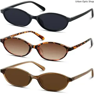 XUH 3 Pack Unisex Y2K Retro Oval Sunglasses, Narrow Frame UV400 Protection Fashion Shades, Multi-Color Tortoiseshell Black Brown Design for Daily Driving Outdoor Wear