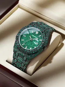 Moissanite Men's & Women's High-End Quartz Watch Luxury Full Moissanite Dial Waterproof Unisex Fashion Business Casual Versatile Timepiece Ideal for Valentine's Day Gifts