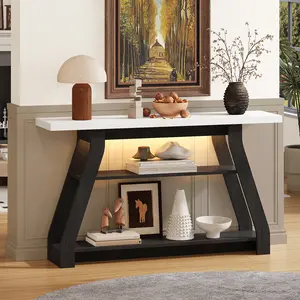 55 Inches Console Table,2 Tier Farmhouse Entryway Table,Narrow Wood Accent desk with Storage Shelves for Living Room,Entrance,Hallway,Foyer