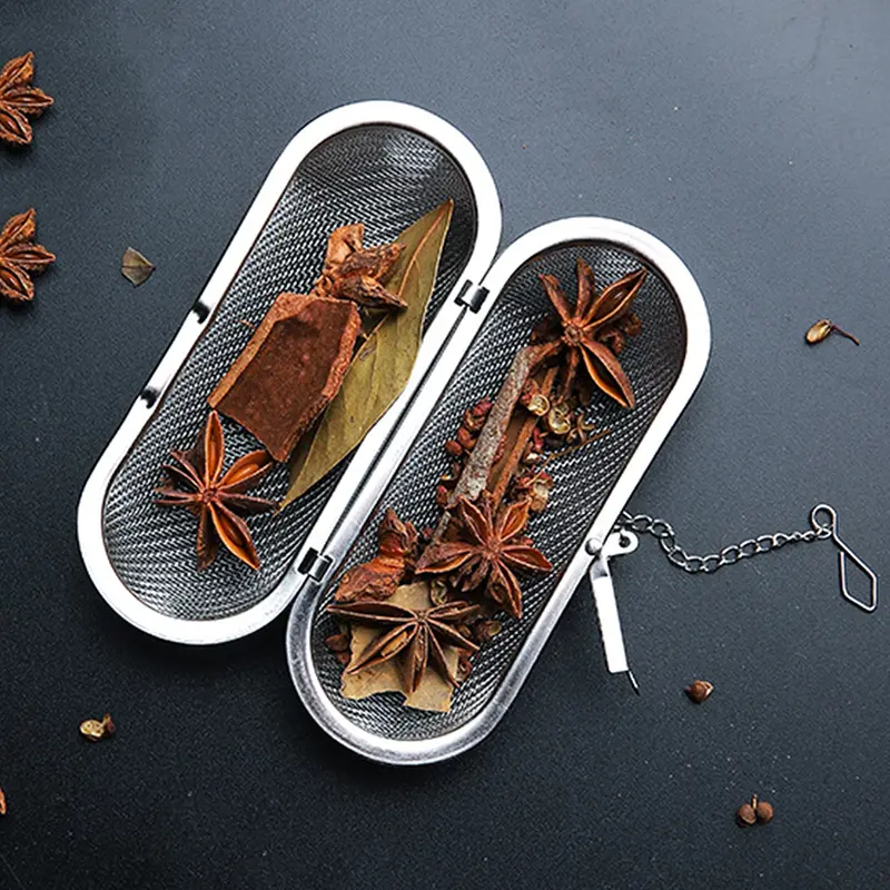 1pc/2pcs Stainless Steel Metal Tea Infuser Cooking Spices Infuser Fine Mesh Loose Tea Herbal Strainer Extended Chain Kitchen Seasoning Balls Outdoor Home Kitchen Accessories