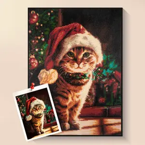 Christmas Cat Full Drill Diamond Painting Kit, DIY Rhinestone Art Craft with Santa Hat & Festive Tree Design, Premium Crystal Diamond diy christmas diamond painting kit Skeleton Halloween Pumpkin Gnome vingli set solar jellyfish light bff  halloween  gift