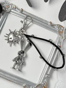Y2K Rabbit Heart Bag Charm, Gothic Rivet Keychain, Unique Handmade Car Key Holder Accessory, Fashionable and Stylish Jewelry